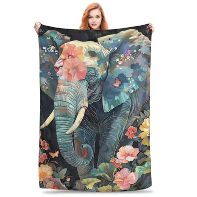 Botanical Elephant with Flowers Blanket: A Jungle Portrait