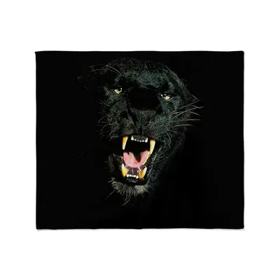 Black Panther Face Roaring Blanket: Fierce Big Cat Art