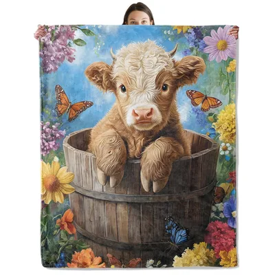 Calf in Barrel Blanket features a fluffy calf