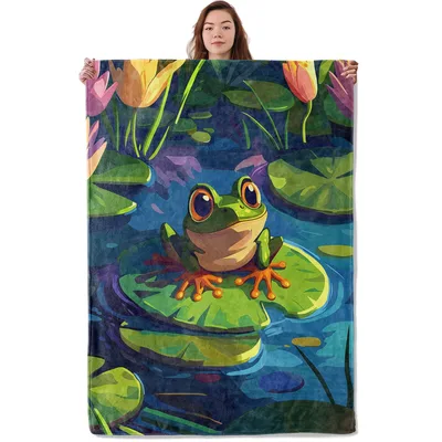 Frog on Lily Pad Blanket: Cute Frog Art for Nature Lovers