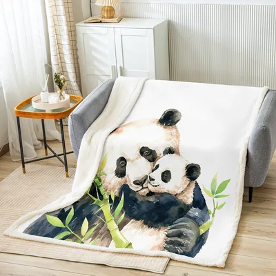 Mother and Baby Panda Blanket: Watercolor Giant Panda Hugging Design