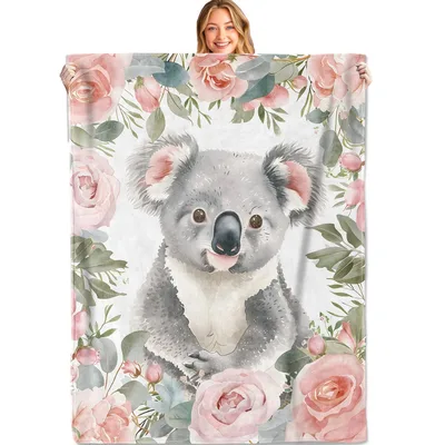 Koala with Pink Roses Blanket