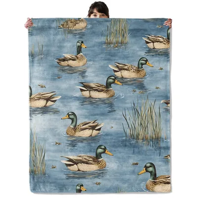 Mallard Ducks on Water Blanket: Nature-Inspired Duck Print Throw