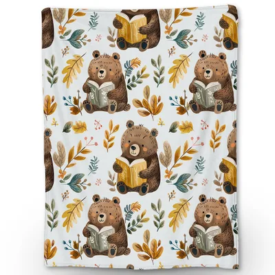 Bears with Books Pattern Blanket: Cozy Bear Reading Throw