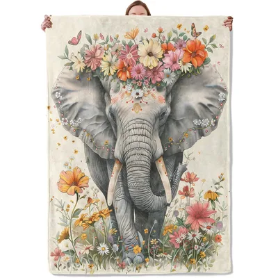 Elephant with Flower Crown Blanket