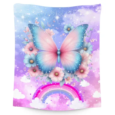 Pink Butterfly on Rainbow Blanket: A Magical Floral Design
