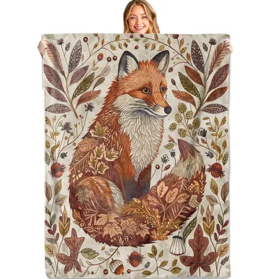 Autumn Fox with Fall Blanket: Woodland Art for Cozy Days