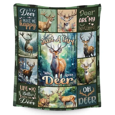 Just a Girl Blanket: Collage of Deer Art and Puns