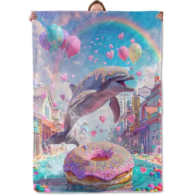 Donut Dolphins Rainbow City Blanket