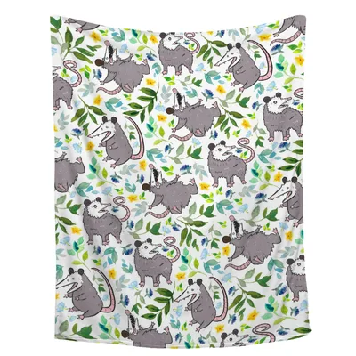 Floral Opossum Pattern Blanket: Cute Possums in a Garden Print