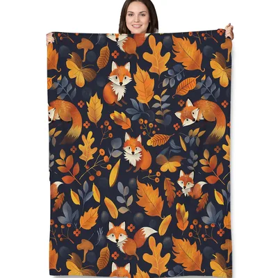 Autumn Fox and Fall Leaves Blanket: Cozy Forest Friends