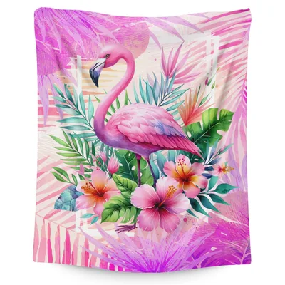 Pink Flamingo Tropical Flowers Blanket: A Vibrant Avian Design