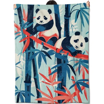 Panda Climbing Bamboo Art Blanket: Cute Asian-Inspired Design