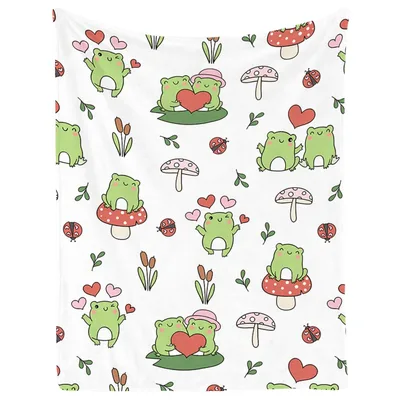 Cute Frogs and Mushrooms Blanket: Cozy Amphibian Art for Your Space