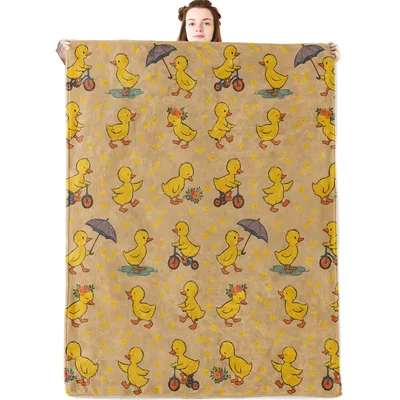 Cute Duck Umbrella Pattern Blanket featuring yellow chicks