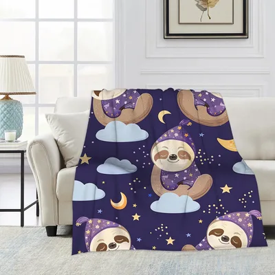 Sleepy Sloths Night Sky Blanket: Cozy Sloth in Purple Hat