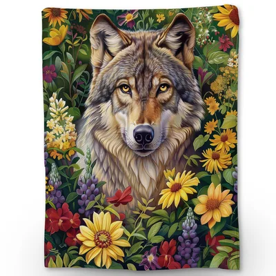Wolf Among Wildflowers Blanket