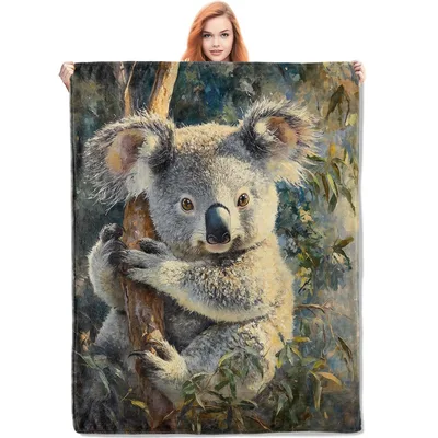 Koala Hugging Eucalyptus Tree Blanket for Nature Lovers
