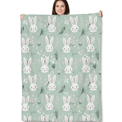 Bunny Rabbit Pattern Blanket featuring cute white bunnies