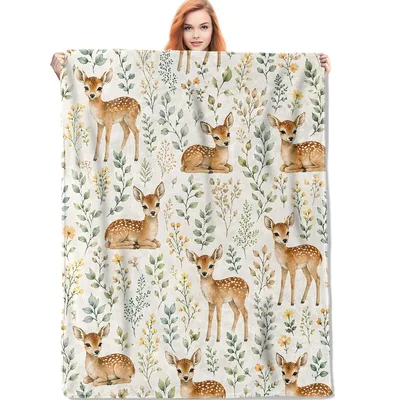 Woodland Deer Pattern Blanket features watercolor fawns