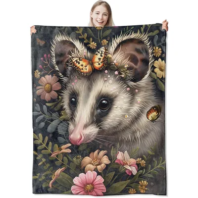 Opossum with Wildflowers Blanket: A Cute Opossum Floral Design