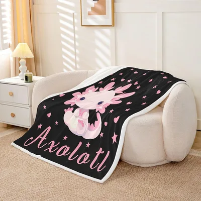 Pink Axolotl on Black Blanket: Cute Kawaii Creature Design