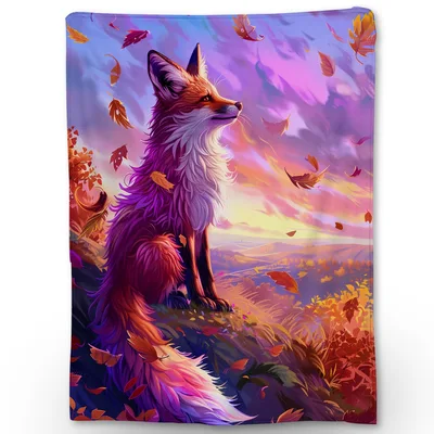 Fox at Sunset Among Blanket: A Fox Amidst Falling Leaves