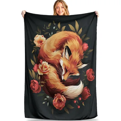 Sleeping Fox with Roses Blanket: Cozy Floral Art for Nature Lovers