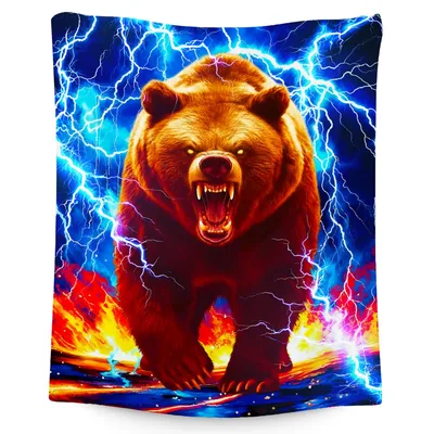 Fierce Bear Lightning Fire Blanket features a roaring brown
