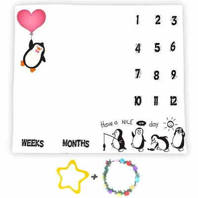 Penguin Baby Monthly Milestone Blanket Cute Penguin Tracker Design