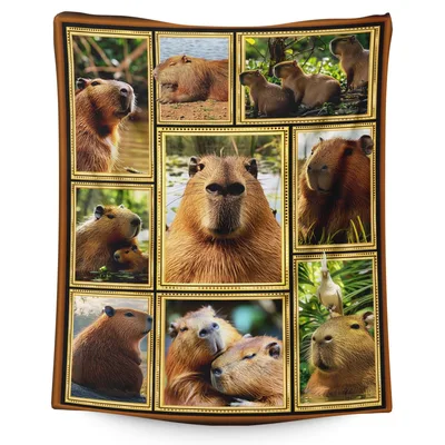 Capybara Photo Collage Blanket: Golden Frame Animal Print