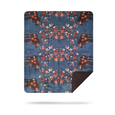 Blue Moose and Blossom Blanket: Cozy Floral Animal Print
