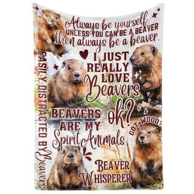 Beaver Spirit Animals Text Blanket for Lovers of Rodents and Wood
