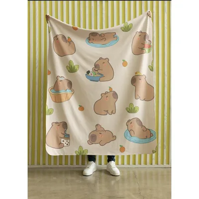 Capybara Pastel Pattern Blanket: Cute Capybaras Eating and Relaxing