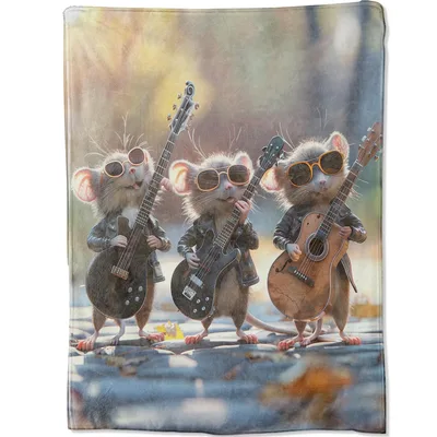 Three Mice Playing Guitars Blanket: Rocking Rodent Throw