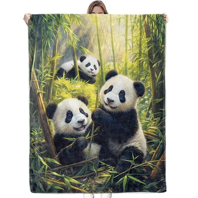 Panda Bears on Bamboo Blanket: Cute Pandas in Forest Print