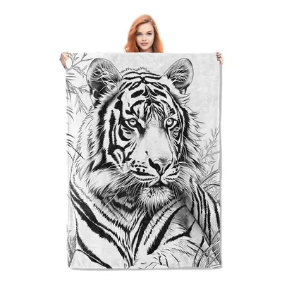 Black and White Tiger Blanket: Bold Monochrome Portrait Design