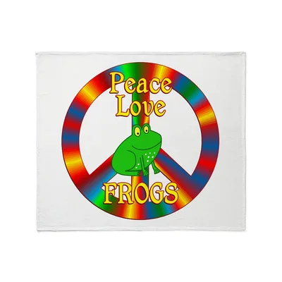 Rainbow Peace Sign Blanket Celebrating Frogs with Retro Vibes
