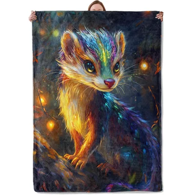 Colorful Glowing Fantasy Creature Blanket featuring a vibrant ferret