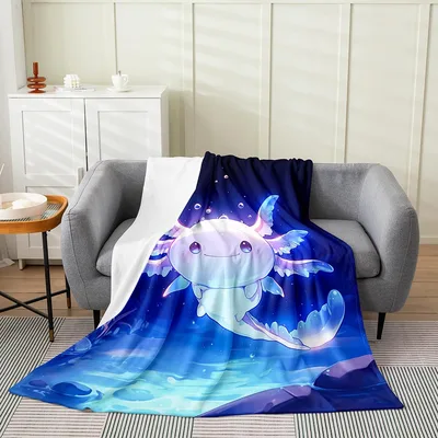 Axolotl Under Blue Ocean Blanket: Cute Salamander Art for Cozy Days