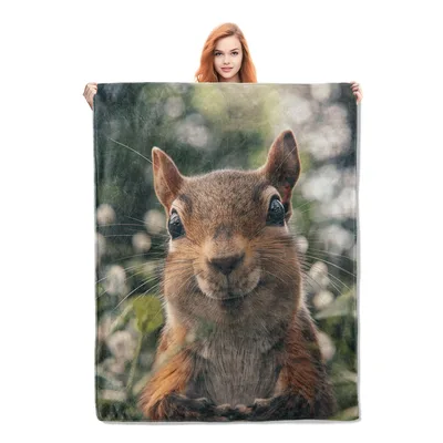 Cute Squirrel Close Up Blanket: Realistic Rodent Portrait