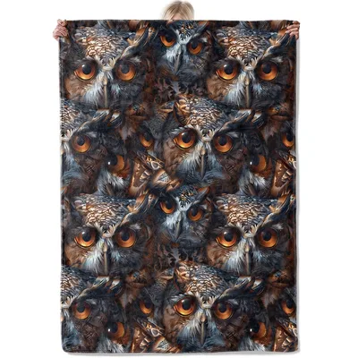 Owl Faces Pattern Brown Blanket for Nature Lovers and Owl Enthusiasts
