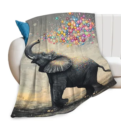 Elephant with Colorful Balloons Blanket: Whimsical Elephant Art Design