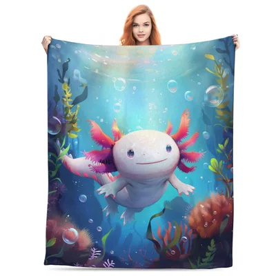 Axolotl Underwater Ocean Scene Blanket for Lovers of Cute Amphibians
