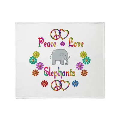 Peace Love Elephants Flowers Blanket: Retro Elephant Design