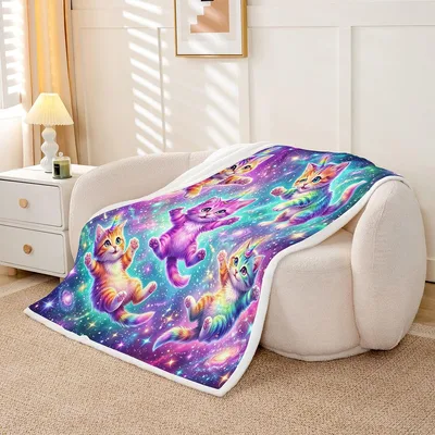 Galaxy Unicorn Cats Fantasy Blanket: Cosmic Kitten Throw