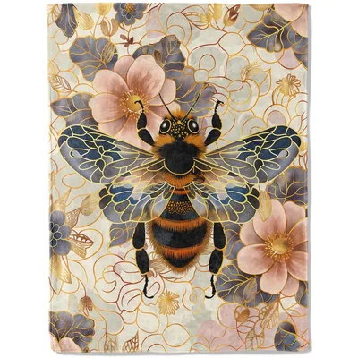 Bee with Pink Flowers Blanket: A Detailed Bee and Floral Design