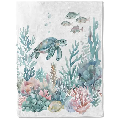 Sea Turtle and Coral Blanket: A Watercolor Reef Scene