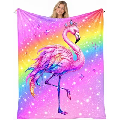 Rainbow Flamingo Pattern Blanket: Regal Bird with Crown