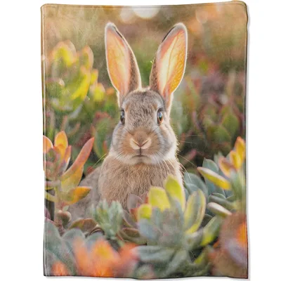 Wild Rabbit in Garden Blanket: A Close-Up of a Bunny Among Succulents